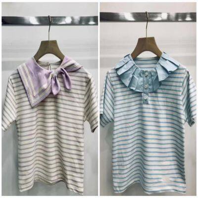 New Spring/Summer Cotton Spandex Frame Knitted Colorful Stripes Bead Ground Stripes Double Yarn Pit Stripe T-shirt Fabric 220g photo-3