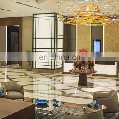 Modern Decorative Hotel Lobby Hand Made Yellow Murano Glass Pendant Lights Large Project Ceiling Hanging Chandeliers