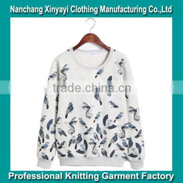 2014 Korean style cute birds print fleece women hoody direct from factory with cheap price