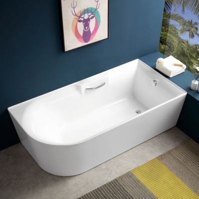 Modern Design Back to Wall Bath Tub Left Corner Small Acrylic Freestanding Bathtub Spa Hot Tub for Bathroom