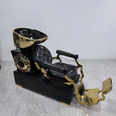 Luxury Beautiful White and Gold Shampoo Chair With Sink & Faucet Reclining Chair for Hair Salon photo-4