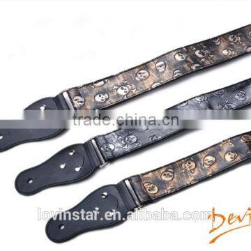 Hot Selling Unique Design Engraved Skull Leather Guitar Belt Strap