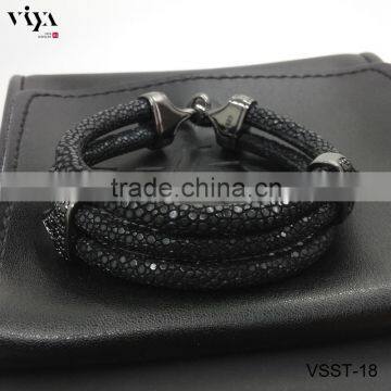 Viya Fashion Bracelet Jewelry Handmade Silver Bracelet Genuine Stingray Leather Bracelet for Wholesales