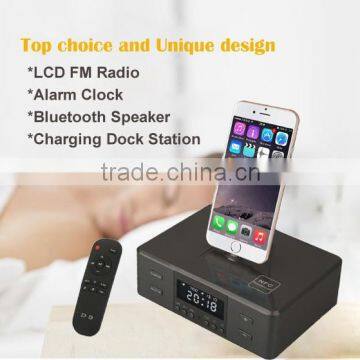 LCD FM Radio Alarm Clock Bluetooth Speaker Charging Dock Station For Apple iPhone 5S 5G,4G,4S, iPod, Samsung