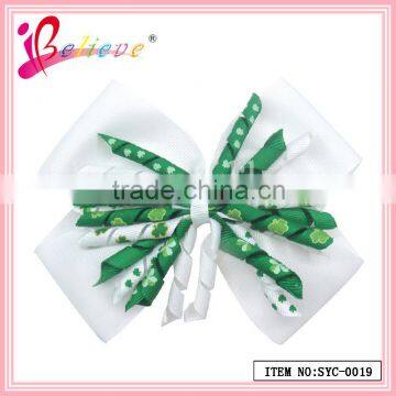 Yiwu market factory direct wholesale grosgrain curly ribbon bow clover hair clip (SYC-0019)