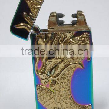 Cheaper Design Dragon logoed Electronic Windproof Flameless Cross Arc lighter USB charging in China