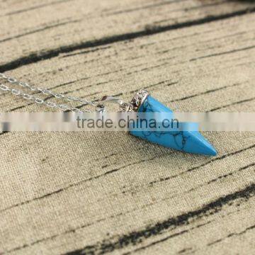 NE2367-7 Blue turquoise gemstone with silver cap Pendant necklace