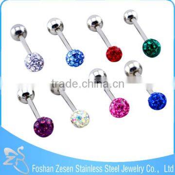 Fashionable design medical steel epoxy mutil crystal ball sparkle tongue ring