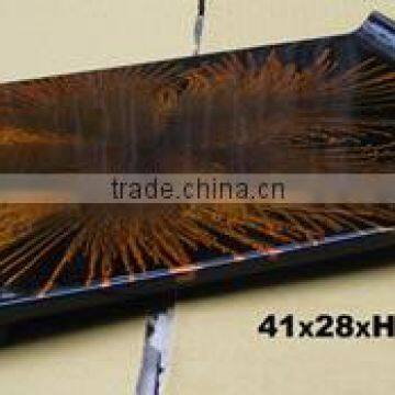 Black and gold flower decoration lacquered tray TK Vietnam