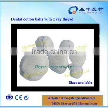 Dental cotton gauze ball with x-ray thread