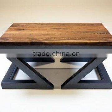 Retro Modern and Classic Z Design Iron Coffee Table with Wooden Top