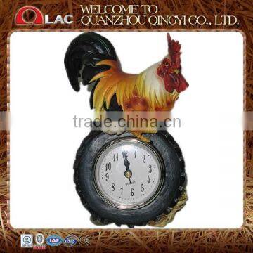 customized resin decorative rooster on wheel clock garden statue