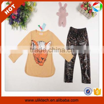 Autumn clothing children cheap free shipping girls leopard print clothes set (Ulik-A0399)