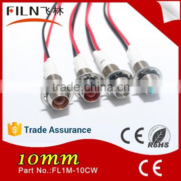 High Brightness 10mm dia Metal 24v Red Led indicator signal light with 20cm cable