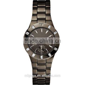 High Quality Black Plating Quartz Watch With Date And Week Display Exqusite Diamante Decoration For Women Design