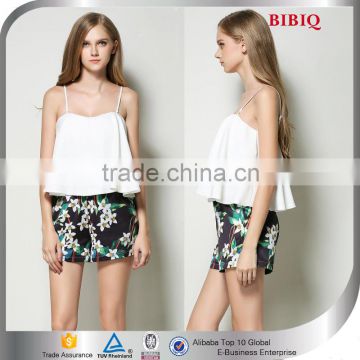 New Women White Loose Tops Floral Short Skirts