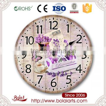 Leisure timel lavender card and butterfly garden coffee decoration wall clock for hotel