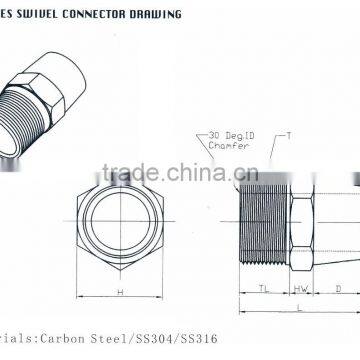 Carbon Steel/SS304/SS316 Females Swivel Connector Drawing From Jiangyin MAISUN Company