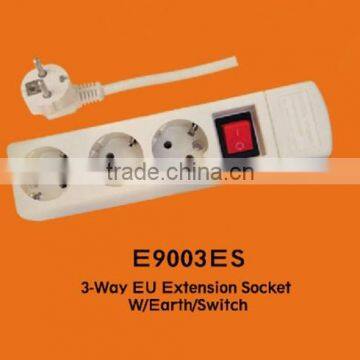 3-way 2 pin EU Standard Ground Switch Extension Socket