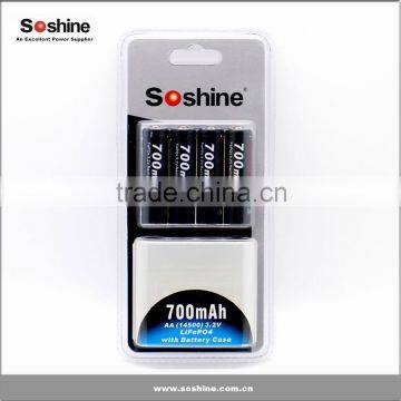 Soshine High quality for flashlight AA /14500 700mAh 3.2V rechageable LiFePO4 Battery