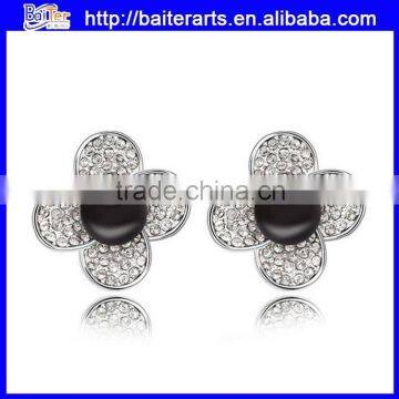 FIVE COLORS -- New Big Round White Pearl Diamond Cluster Stud Earrings photo-3