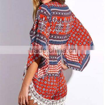 New Arrive Wholesale Customaize Free Size Sexy Lace Trim Beach Kaftan