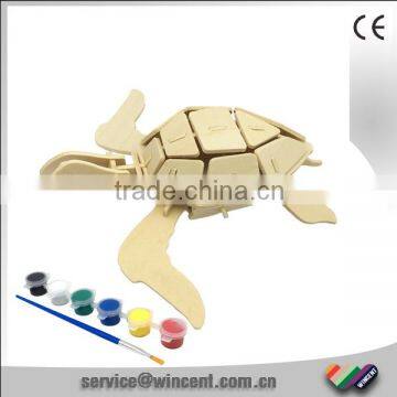 School Kids Educational DIY Drawing Turtle Wooden 3D Puzzle