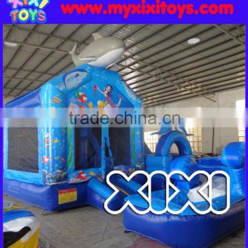 Ocean animals printing inflatable castle combo, inflatable slide combo bouncer