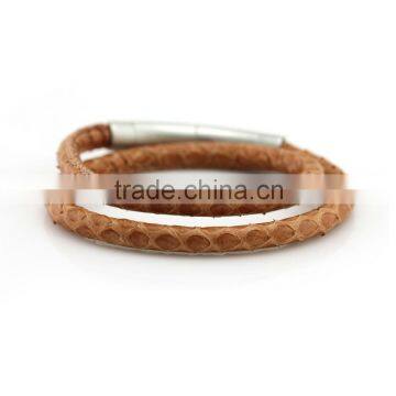 New Design Snakeskin Leather Women Wrap Bracelets/Double Layer Two Clasps Genuin Snakeskin Stitched Leather Bracelet for Women