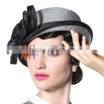 Grey And Black Sinamay Straw Hat