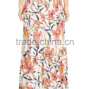 Hot Sell Flower Print Front Split Maxi Skirt Fancy Skirt Top Designs