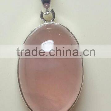 Rose Quartz Cabochon 925 Sterling Silver Pendants , Designer Sterling Silver Pendants, Fashionable Sterling Silver Pendant