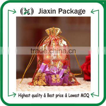 2015 christmas small organza gift drawstring pouch bags for party