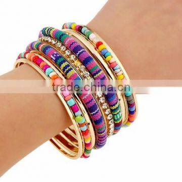 Ethnic Fusion Front Opening Bangle Handcraft Bead Bohemia Bracelet Jewelry Women