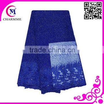 Heavy big party lace royal blue stones cord lace fabric for garments