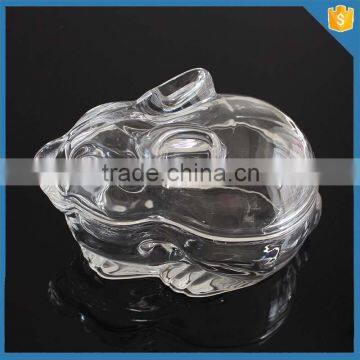 LXHY-J100 rabbit pattern crystal clear animal shaped glass jar