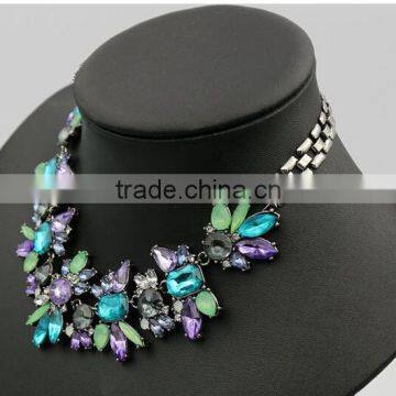 CZ7260 Crystal Choker Chunky Charm Fashion Chain Statement Bib Necklace Pendant Jewelry