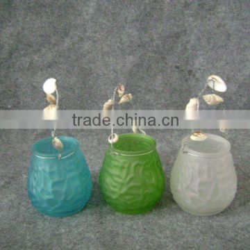 hanging glass bottle for decoration, candle lantern, glass jar with handle, glass vase, candle holder