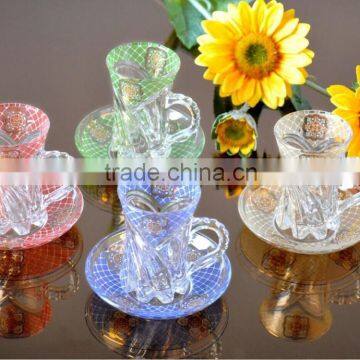 12PCS tea coffee decal glass cup and saucer set