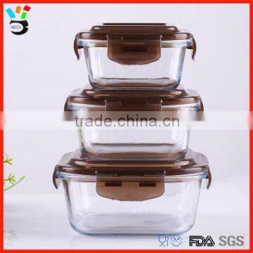 Food Grade Houseware Rectangle Shape 320ml + 520ml + 800ml High Borosilicate Glass Crisper With Lid