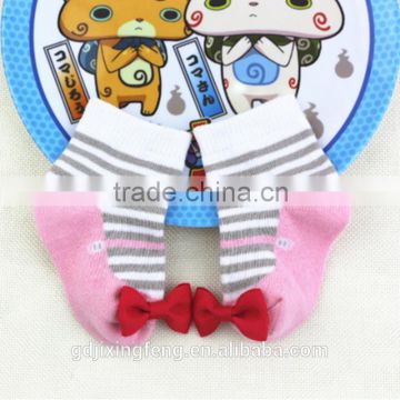 Stripe nice shoe baby socks with bowknot decorations made of cotton