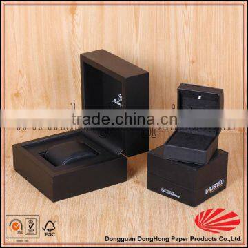 Black branded watch packaging leather box with pillow