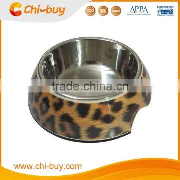 Chi-buy Leopard Print Detachable Dual Melamine Pet Bowl antiskid Dog cat food water Bowl, L Size:6.50"LX8.66"WX2.87"H