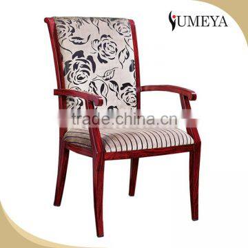 Imitation wood stackable classical wooden dining chair with armrest