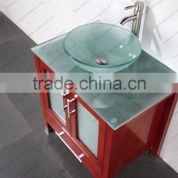 Solid Wood Freestanding Bathroom Vanity With Froste Glass Door photo-4