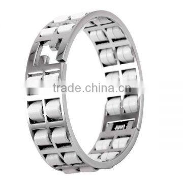 SRB3129 Stylish White Steel Time Leather Bracelet Cuff Bangle 316L Stainless Steel White Leather Bracelet