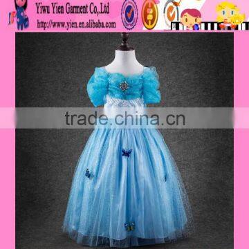 2015 high quality Cinderella cosplay baby dress wholesale short sleeve long style princess dresses for girls 5 to 10 years
