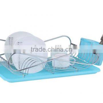 chrome plated wire dish rack with plastic cutlery holder and tray