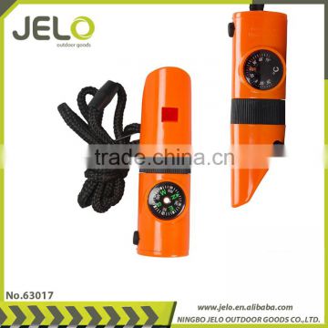 Multi Functions 7 in 1 Survival Whistle LED Torch Outdoor Hiking Necessary Compass Thermograph