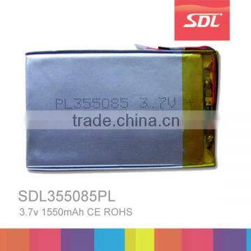 Hot sale 355085PL Li-pol battery 3.7V 1550mAH lithium ion polymer battery